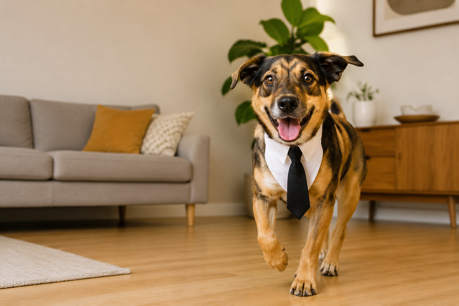 Dog walking in a generic formal tie